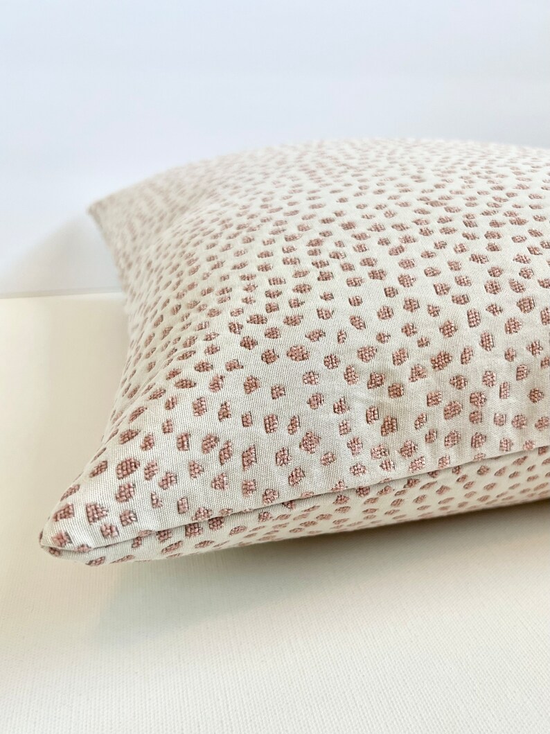 Cream off white and blush pink chenille confetti polka dot decorative throw pillow cover image 3