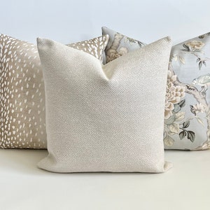 Cream off white and natural herringbone decorative throw pillow cover