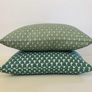 Double sided, Dark teal and cream heart arrow ikat geometric decorative pillow cover, accent pillow, throw pillow image 5