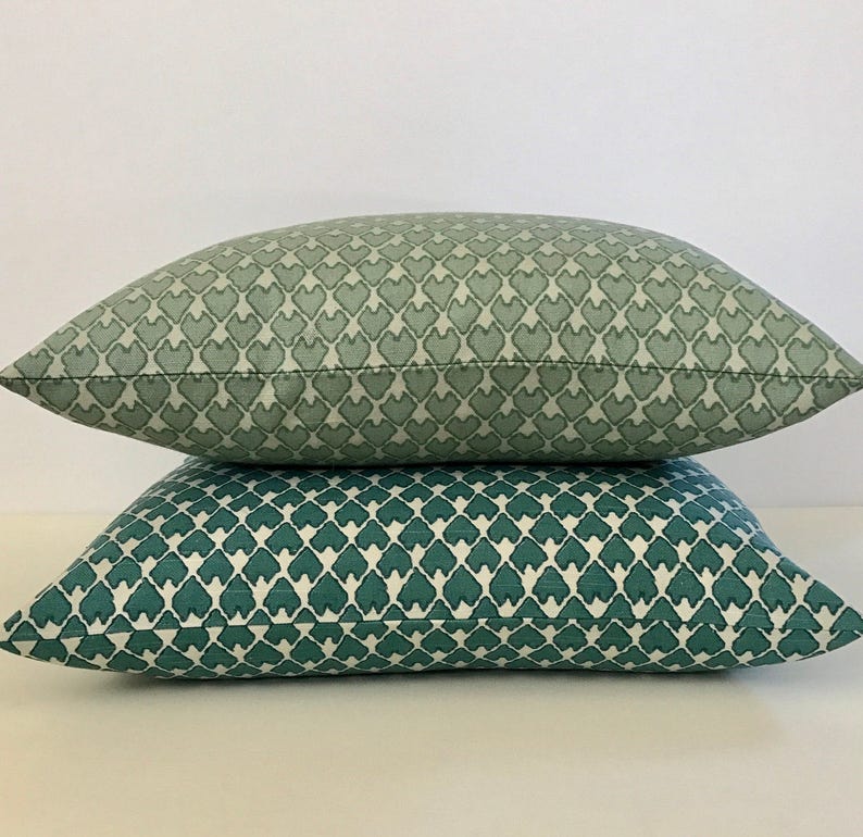 Double sided, Dark teal and cream heart arrow ikat geometric decorative pillow cover, accent pillow, throw pillow image 5