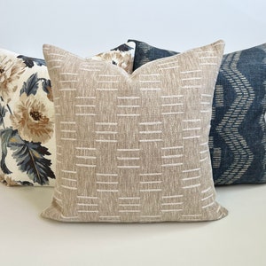 Light brown beige woven dash stripes decorative pillow cover