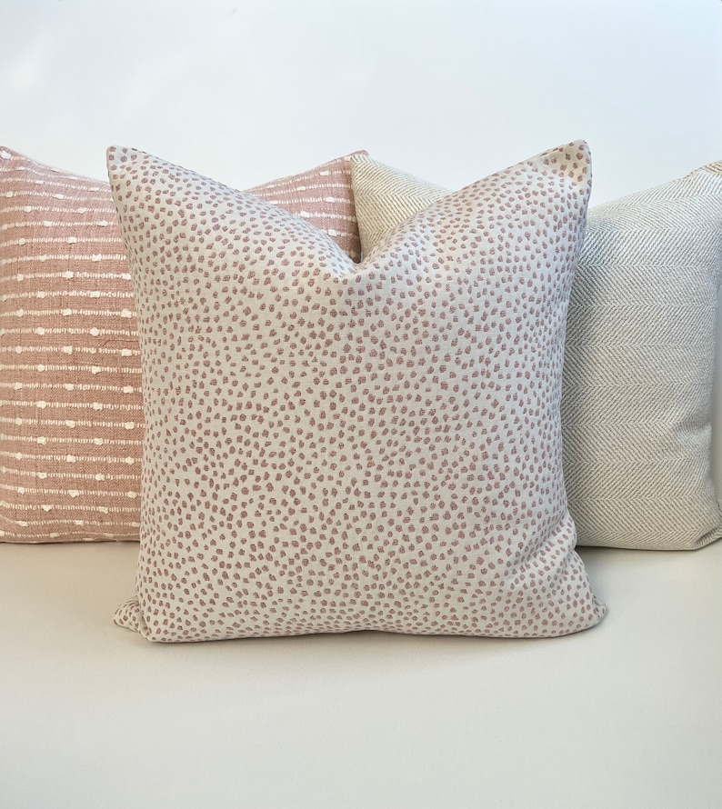 Cream off white and blush pink chenille confetti polka dot decorative throw pillow cover image 4