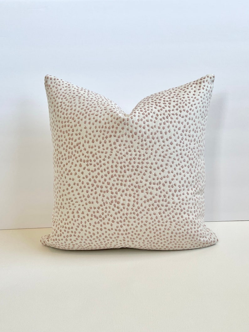 Cream off white and blush pink chenille confetti polka dot decorative throw pillow cover image 2