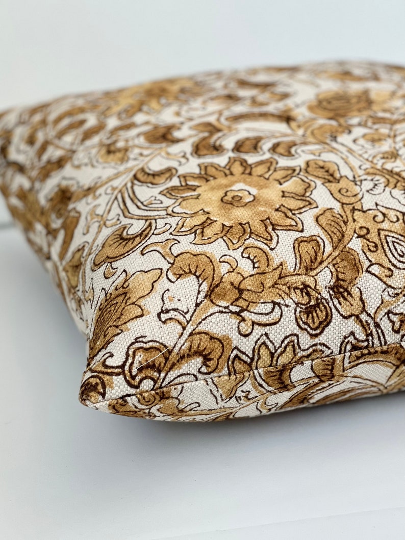 Gold and cognac brown floral decorative pillow cover image 5