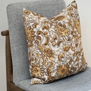 Gold and cognac brown floral decorative pillow cover image 7