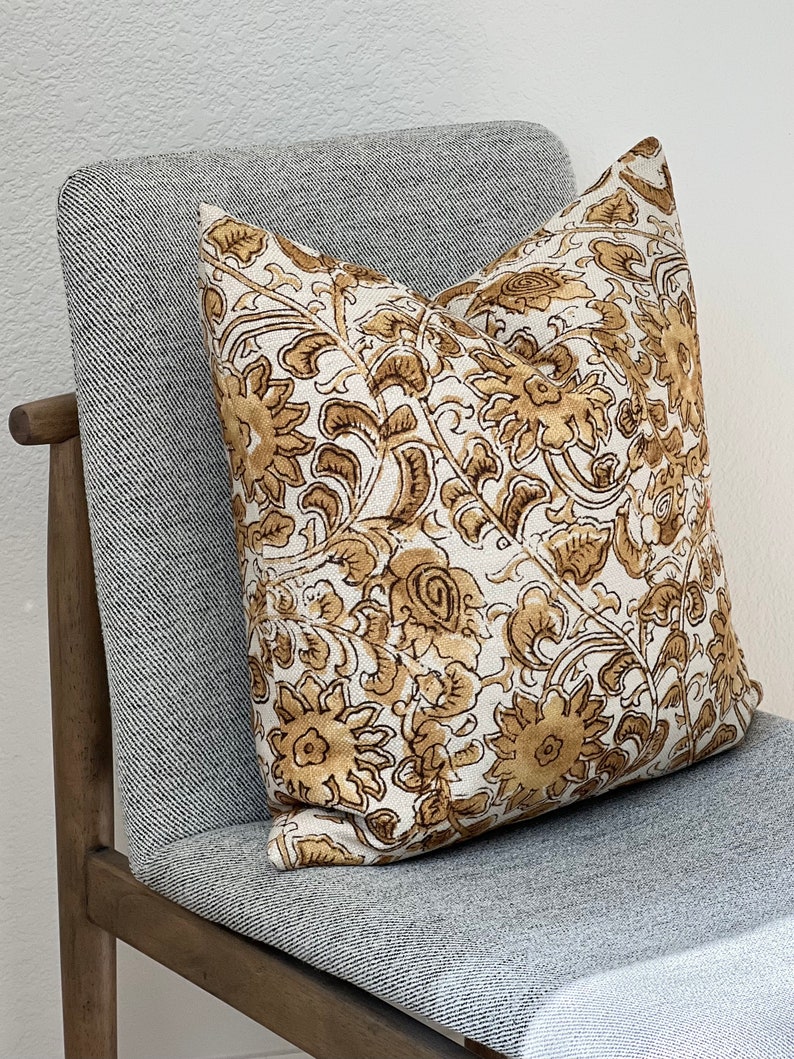 Gold and cognac brown floral decorative pillow cover image 7