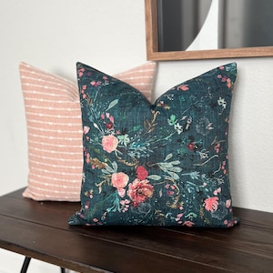 Turquoise teal pink multicolor boho watercolor floral decorative pillow cover