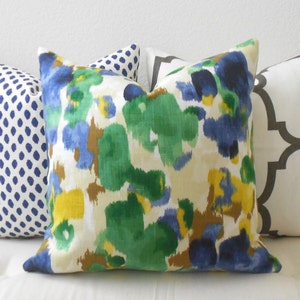 Blue, green and yellow watercolor floral decorative pillow cover, dwell landsmeer pillow image 2