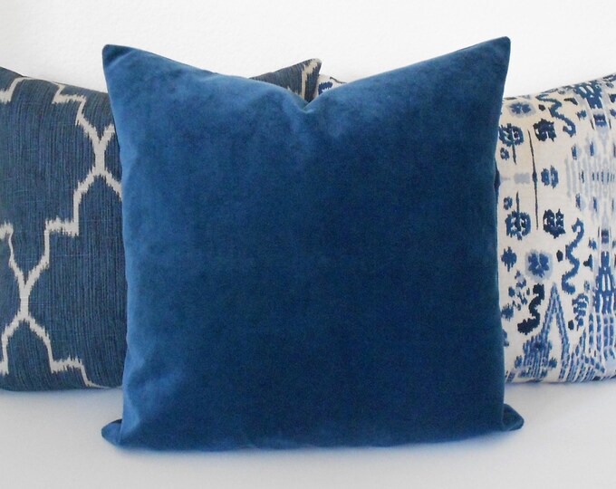 Indigo Blue Velvet Decorative Pillow Cover, Accent Pillow, Solid Navy