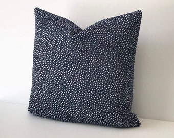 Navy blue and cream chenille confetti polka dot decorative throw pillow cover