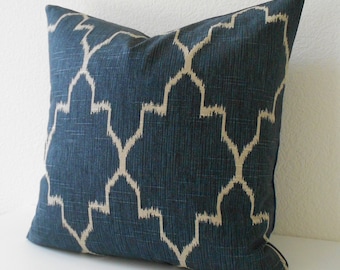 Indigo Blau Marokkanischer Ikat Kissenbezug: Marine Geometrischer Akzent