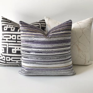 Purple striped chenille velvet geometric decorative pillow cover