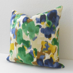 Blue, green and yellow watercolor floral decorative pillow cover, dwell landsmeer pillow image 3