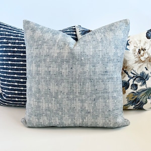 Blue denim textured woven geometric decorative throw pillow cover