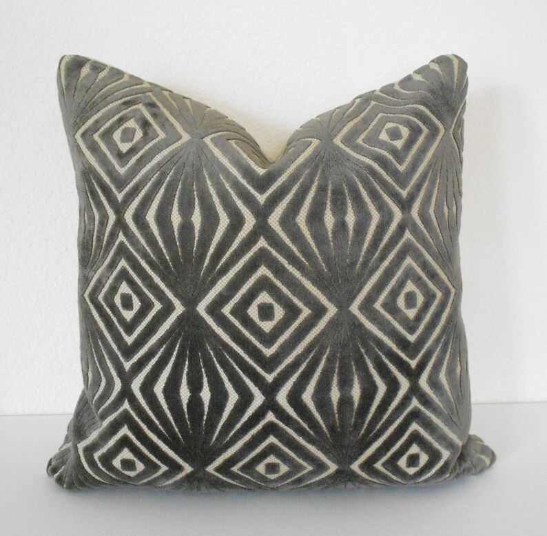 Grey velvet decorative pillow cover cut velvet geometric Etsy