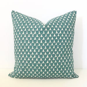 Double sided, Dark teal and cream heart arrow ikat geometric decorative pillow cover, accent pillow, throw pillow image 2