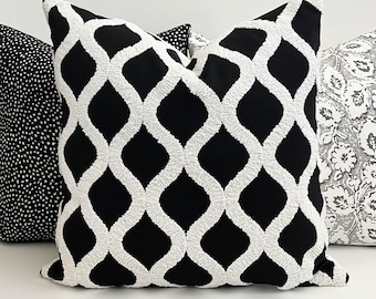 Black and white tufted trellis decorative pillow cover, black geometric modern pillow