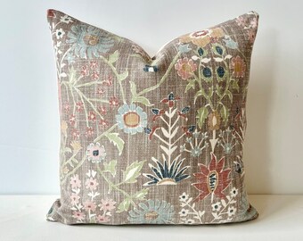 Brown beige pink blue green multicolor floral decorative pillow cover