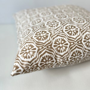Taupe beige brown geometric floral trellis stamped tile decorative pillow cover image 3