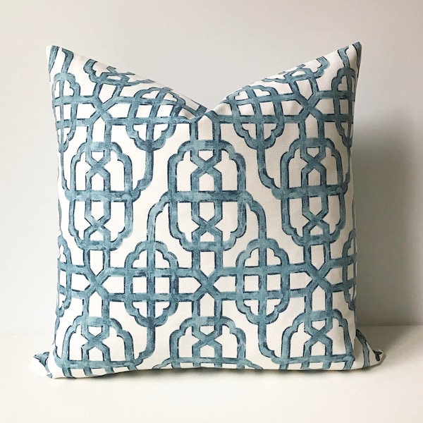 Navy blue trellis decorative pillow cover, imperial lattice pillow