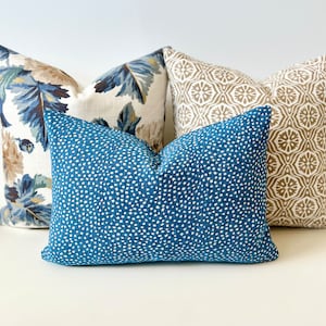 Indigo blue and cream chenille confetti polka dot decorative throw pillow cover