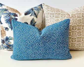 Indigo blue and cream chenille confetti polka dot decorative throw pillow cover