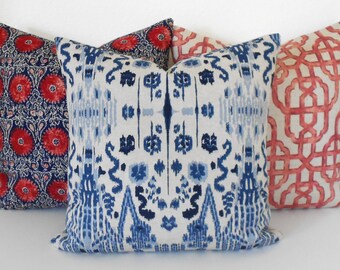 Navy, Blue and Oatmeal Ikat Decorative Pillow Cover