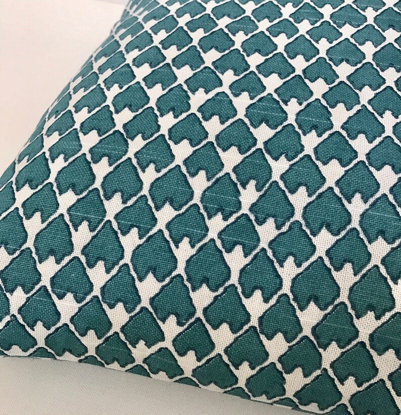 Double sided, Dark teal and cream heart arrow ikat geometric decorative pillow cover, accent pillow, throw pillow image 4