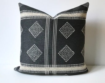 Black and off white diamond stripe geometric modern decorative pillow cover