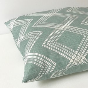 Light sage green and white modern sketch trellis geometric diamond print decorative pillow cover image 4