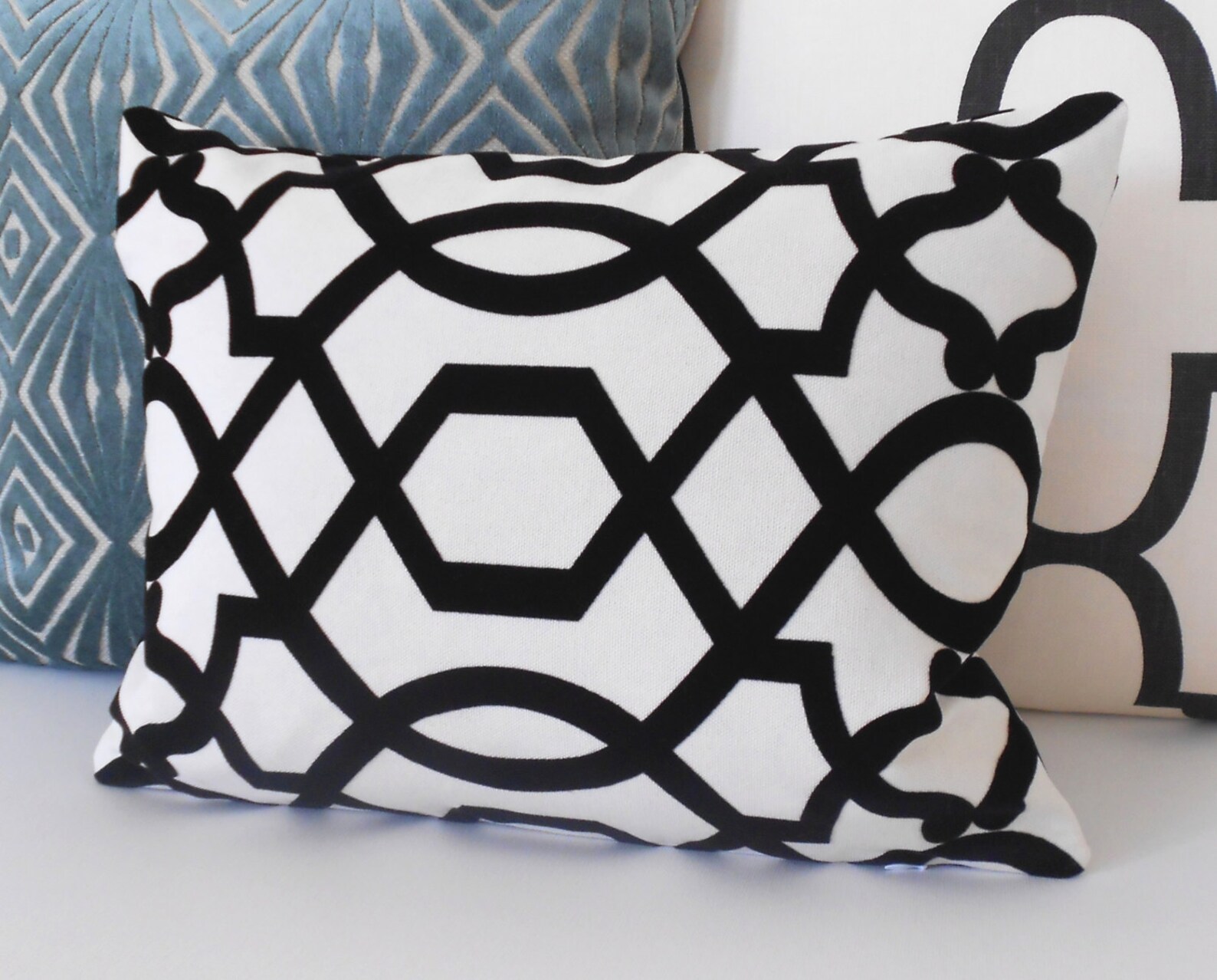 Black and White Trellis Velvet Decorative Pillow Cover Etsy