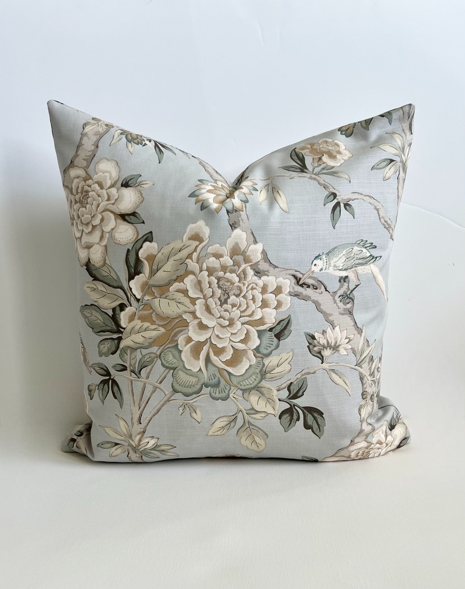 Light Gray, Beige and Green Bird Floral Decorative Pillow Cover - Etsy