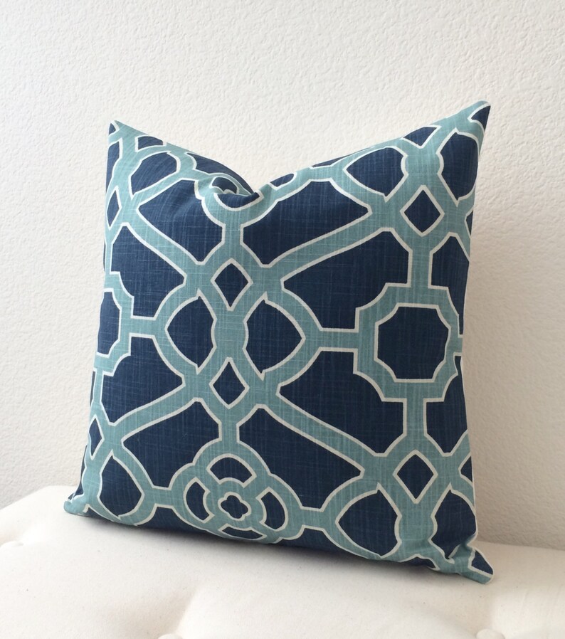 Indigo and teal trellis decorative pillow cover Etsy