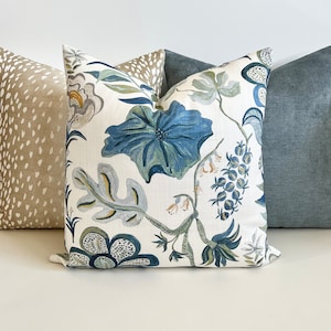 Blue, navy, gray, green, citron watercolor floral decorative pillow cover