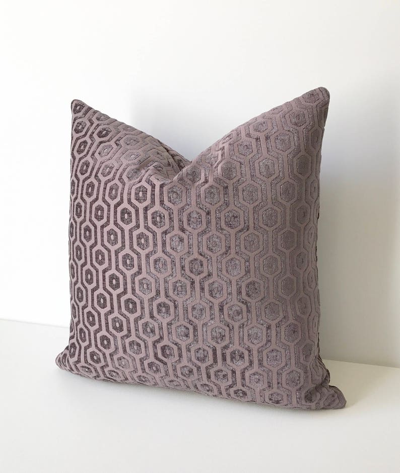 Purple chenille geometric pillow, velvet dots decorative pillow cover image 1