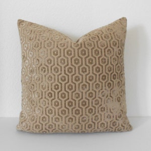 Camel tan geometric chenille velvet dots decorative pillow cover