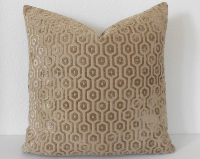 TERRAN Designer Dark Brown Linen Pillow Cover, Block Print Pillow
