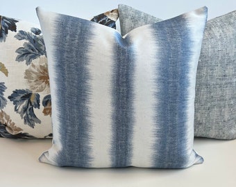 Navy indigo blue ikat striped boho Decorative Pillow Cover