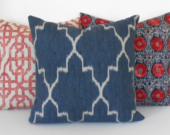 Double sided Indigo blue moroccan ikat decorative pillow cover, navy accent pillow, throw pillow