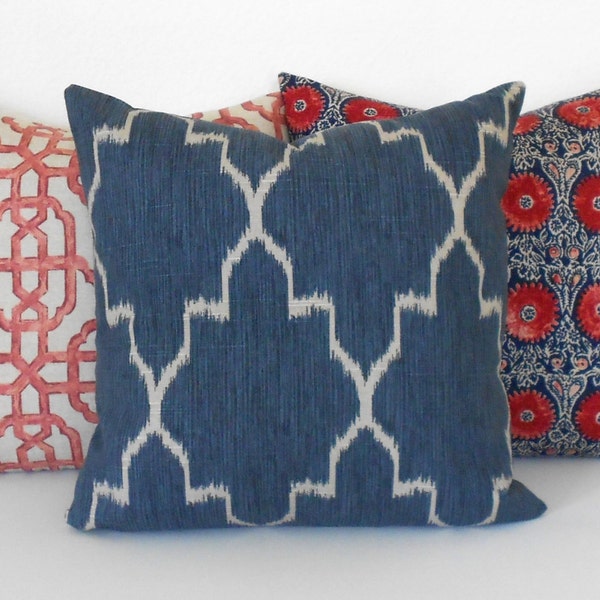 Double sided Indigo blue moroccan ikat decorative pillow cover, navy accent pillow, throw pillow