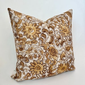 Gold and cognac brown floral decorative pillow cover image 6