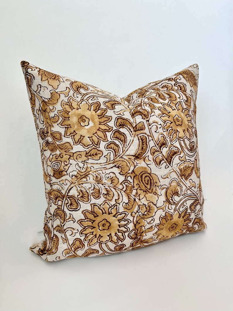 Gold and cognac brown floral decorative pillow cover image 6