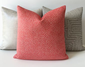 Coral pink chenille confetti polka dot decorative throw pillow cover
