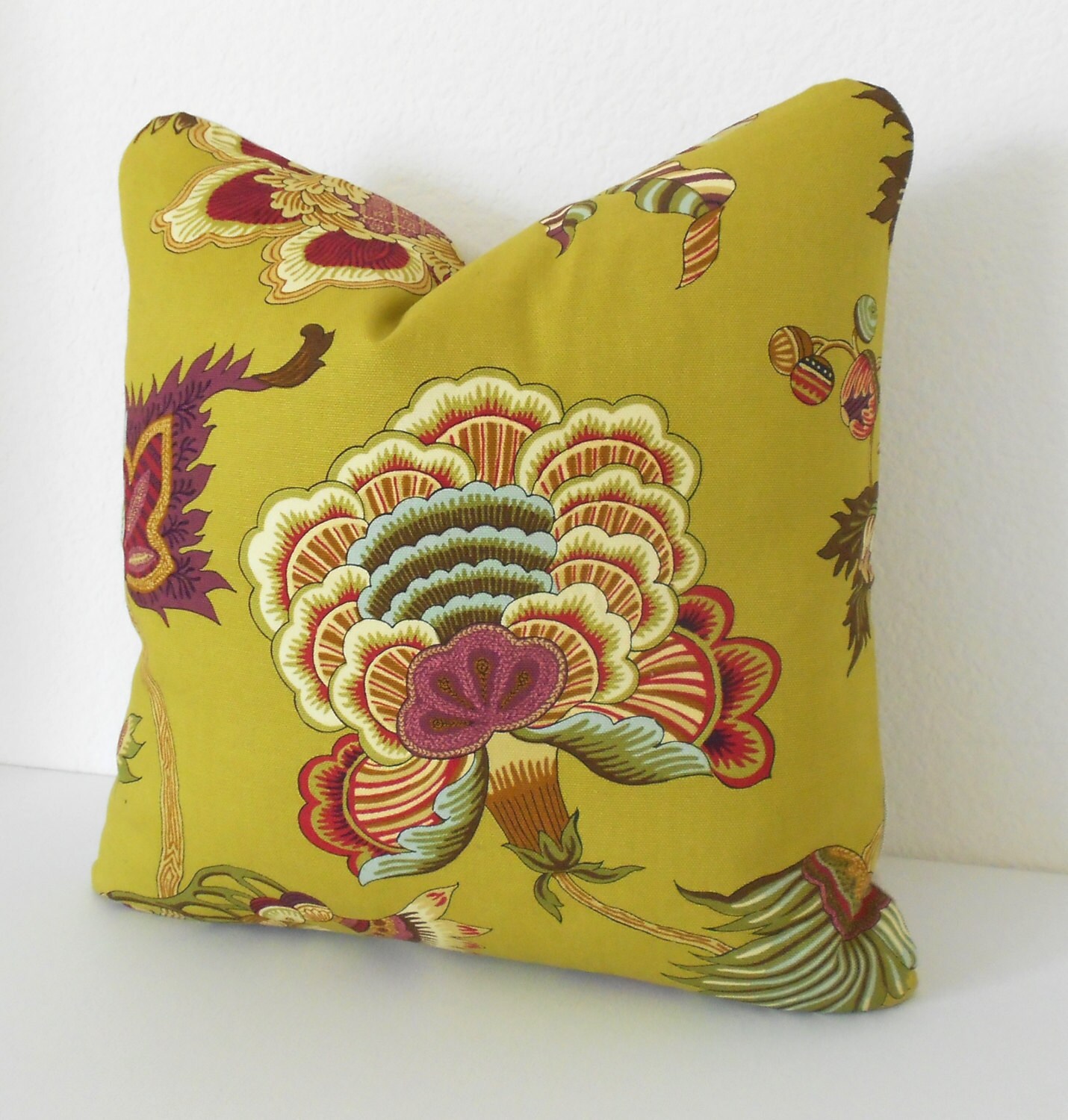 Green throw pillow multi color floral decorative pillow cover Etsy