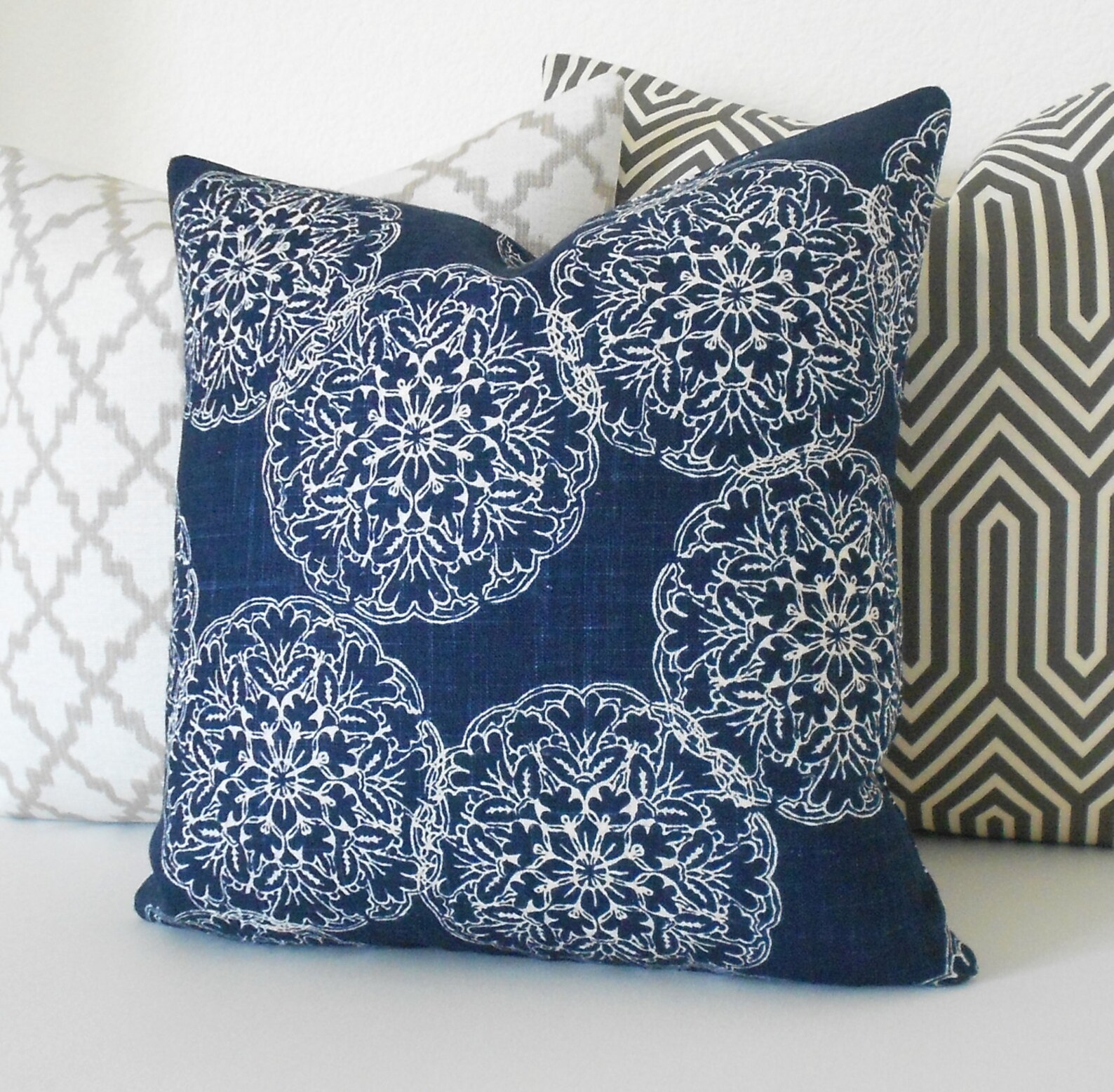 Navy Medallion Decorative Throw Pillow Cover Indigo Danda Etsy