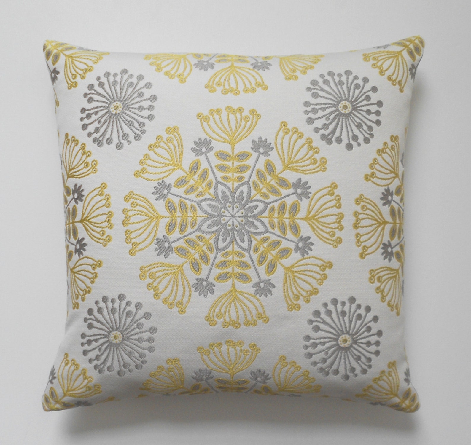Yellow and Gray Floral Medallion Decorative Throw Pillow Cover - Etsy