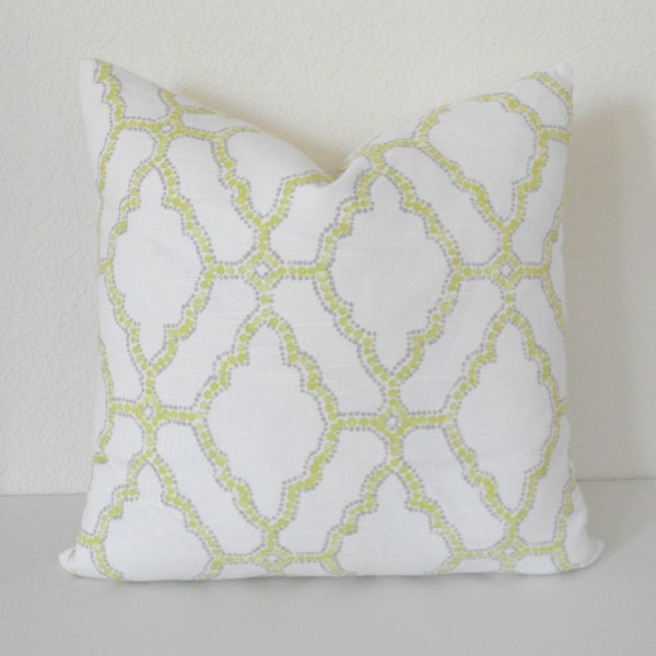 Yellow citrine and gray moroccan dotted trellis decorative pillow cover