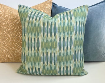 Southwestern ikat boho multicolor green and blue Decorative Pillow Cover