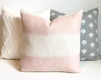 Blush pink ikat striped boho Decorative Pillow Cover