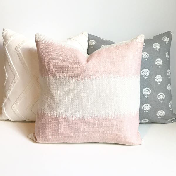 Blush pink ikat striped boho Decorative Pillow Cover